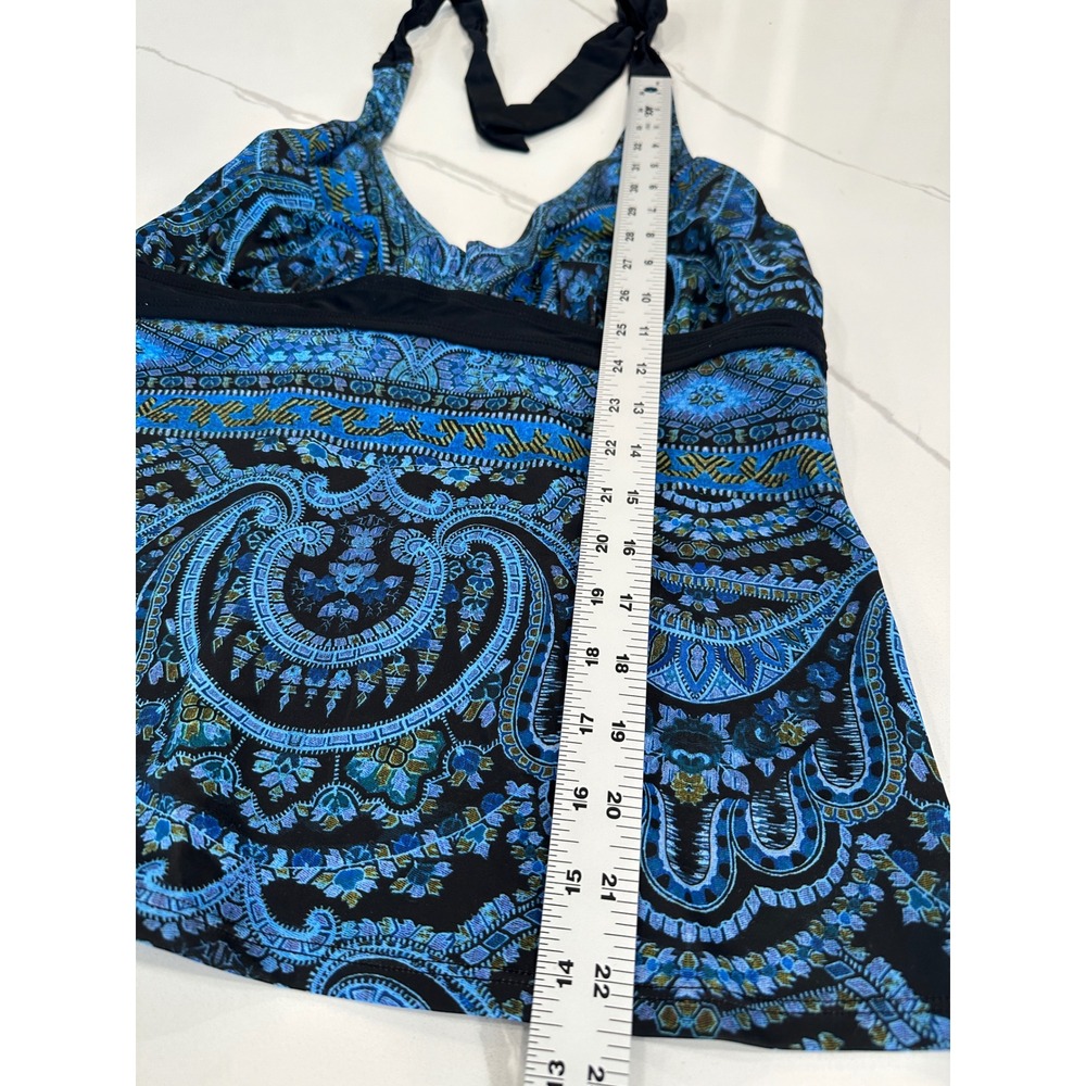 Athleta Tankini Swimsuit Two Piece Set 36 D/DD Large Blue Paisley Halter Mandala - Picture 14 of 16